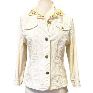 Hearts of Palm MSRP $63 Jacket Colorful Fruit Beads Button Down White Medium